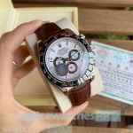 Best Buy Knockoff Rolex Daytona Silver & Black Bezel Brown Leather Strap Watch